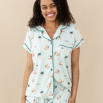 Model wearing Women's Short Sleeve Pajama Set in Dew Surf