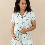 Model wearing Women's Short Sleeve Pajama Set in Dew Surf