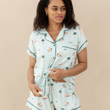 Model wearing Women's Short Sleeve Pajama Set in Dew Surf