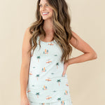 Woman modeling Women's Tank Set in Dew Surf