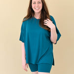 Female modeling the front view of the Women’s Biker Short Set in Loch