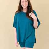 Female modeling the front view of the Women’s Biker Short Set in Loch