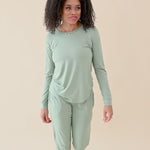 Video of woman modeling Women's Jogger Pajama Set in Thyme