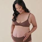 video of pregnant woman modeling toffee nursing bra 