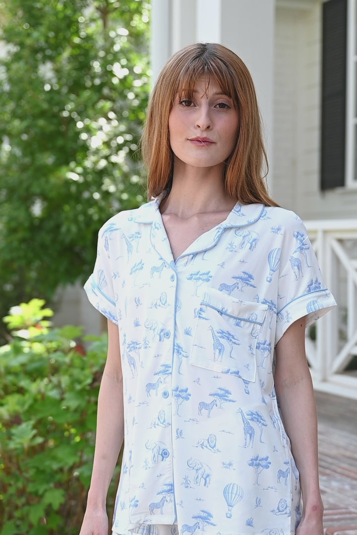 Video of model wearing toile pajama  