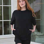 Video of model in black biker short set ::: Model is 5'6" wearing size S ///