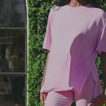 Women modeling the Kyte Bamboo Women’s Biker Short Set in Thistle
 ::: Model is 5'9" wearing size S ///