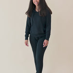 Video of woman modeling Women's Ribbed Hoodie in Midnight