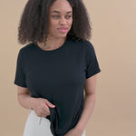 Video of woman modeling Women's Crew Neck Tee in Midnight
