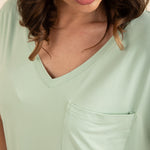 Close up of the Bamboo Women's Relaxed Fit V-Neck in Basil
